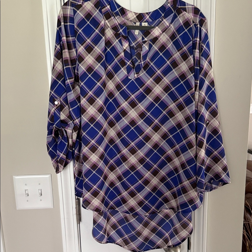 Plaid Women's Top in Blue and Purple